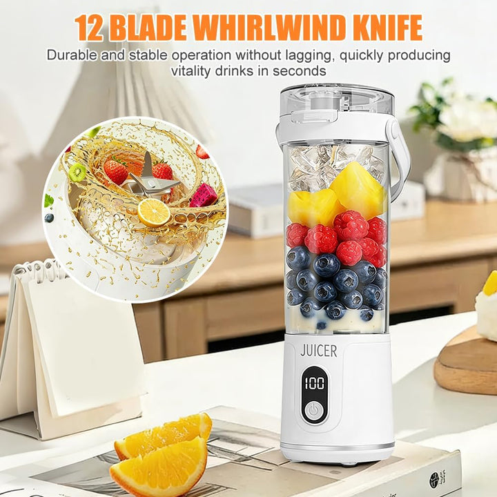 Tragbarer Mixer to go, 600ml Fresh Juice Mixer Flasche Mini Mixer und Smoothie Maker mit 12 Klingen,