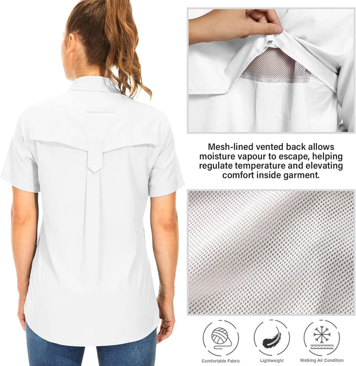 yeyity Hemdbluse Damen Kurzarm UV Schutz Wander Shirt Damen Atmungsaktiv Safari Hemd Schnelltrocknen