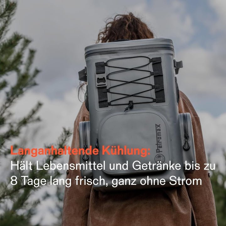Petromax Kühlrucksack | 8 Tage Passive Kühlung ohne Strom (192 Stunden) | Rückenpolsterung | stabil