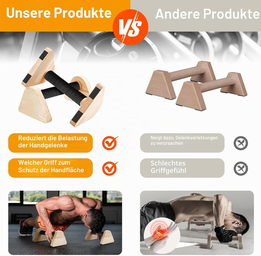 Liegestützgriffe aus Holz, 2 Stück Parallettes 20cm, Rutschfeste Handstand Griffe Nachhaltige, Calis
