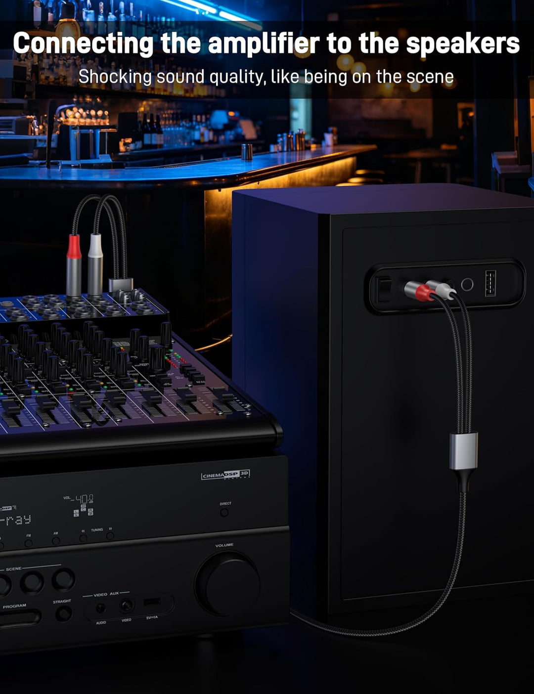 RCA zu 6,35mm Kabel, 5 m, robustes 6,35mm Stecker zu RCA Stecker Adapter Stereo Audio-Verbindungskab