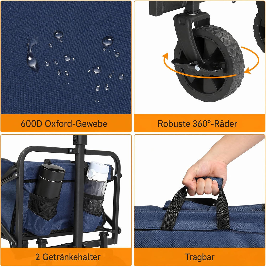 LEADZM Bollerwagen Faltbar, Handwagen 100 kg Tragkraft - für Camping, Einkäufe &amp; Outdoor, 74,5 x 45