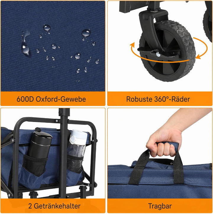 LEADZM Bollerwagen Faltbar, Handwagen 100 kg Tragkraft - für Camping, Einkäufe &amp; Outdoor, 74,5 x 45