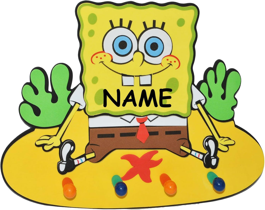 3-D Kindergarderobe - Spongebob Schwammkopf - mit 4 Kleiderhaken Moosgummi - Garderobenhaken Wandhak