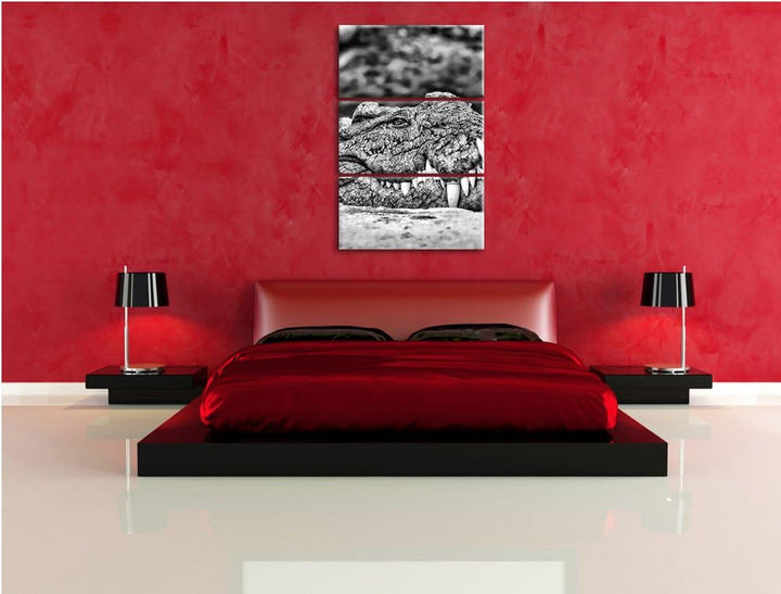 Pixxprint gigantisches Krokodil als Leinwandbild/Grösse: 3 Teilig (120x80) cm/Wandbild/Kunstdruck/fe