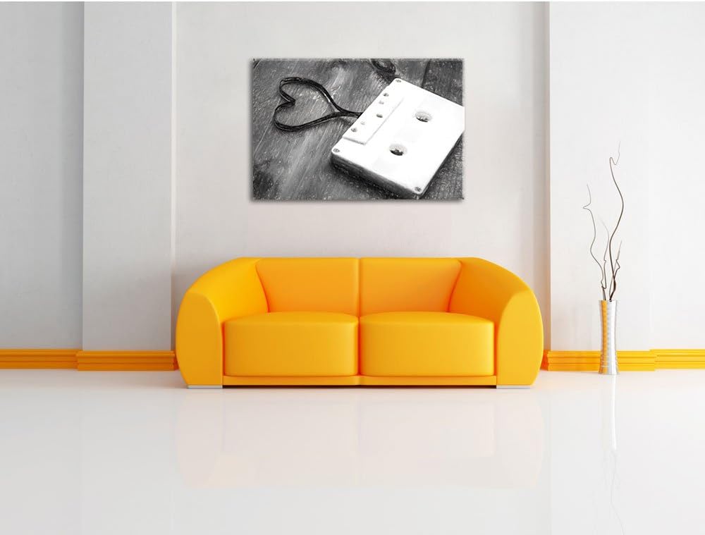 Pixxprint Kasette mit Herz / 100x70cm Leinwandbild bespannt auf Holzrahmen/Wandbild Kunstdruck Dekor