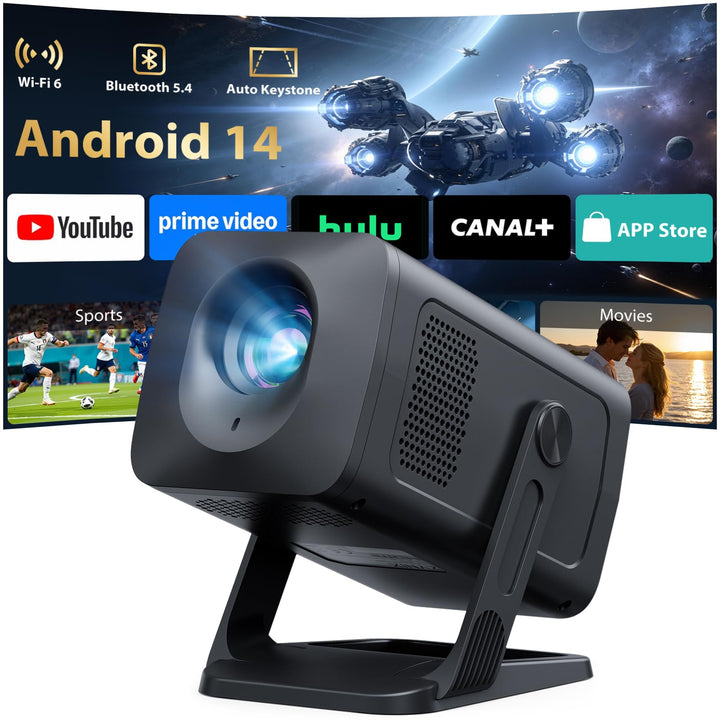 ZYNIX Smart Mini Beamer mit Android 14, unterstützt 4K &amp; 1080P, WLAN Projektor mit WiFi 6 &amp; Bluetoot