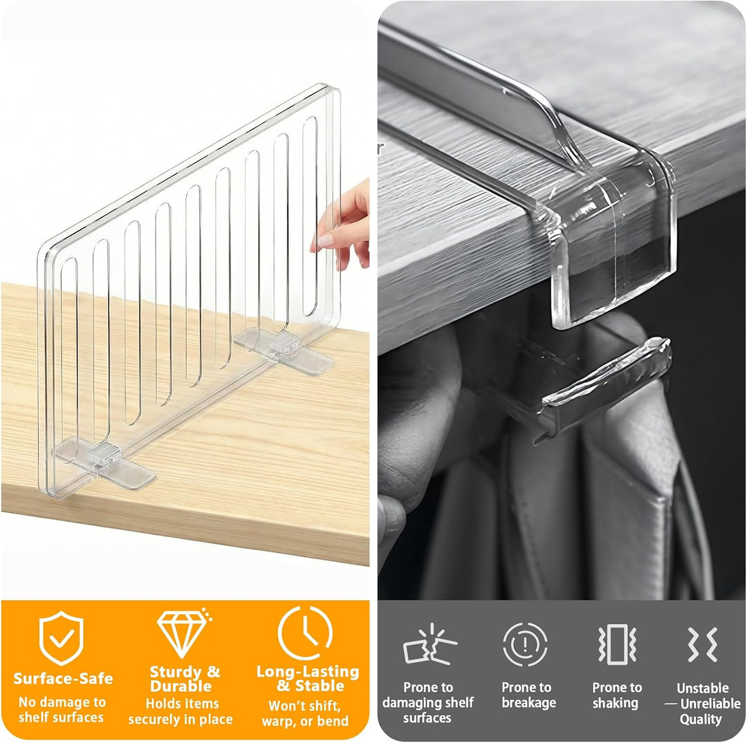 Regalteiler 4er-Pack Schränke Regaltrenner Organizer Nano-Klebeband Selbstklebender transparenter Sc