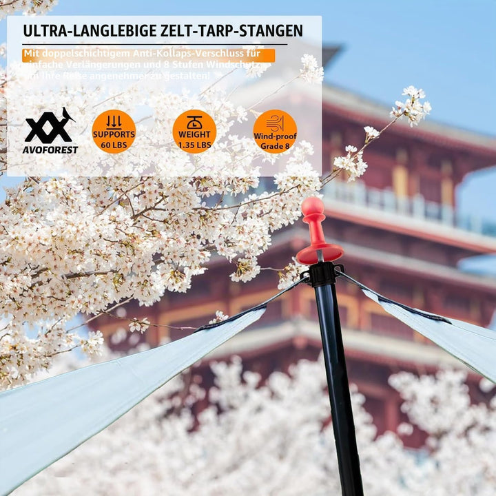 Zeltstange Teleskopstange für Zelte,Teleskopierbare Aluminium-Zeltstange,Höhe 88–265 cm,Sonnensegel