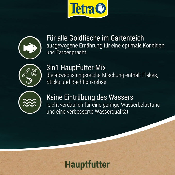 Tetra Pond Goldfish 3in1 Mix - Fischfutter-Mischung aus Flocken, Sticks und Gammarus für alle Goldfi