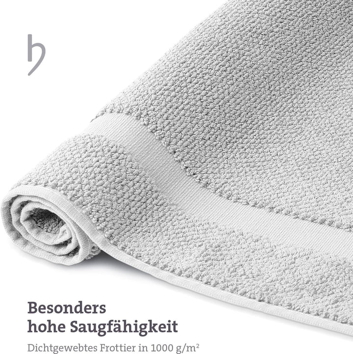 herzbach home Badvorleger 100% Baumwolle | Duschvorleger | 1.000 g/m² | Saugfähig | Waschbar (Silber