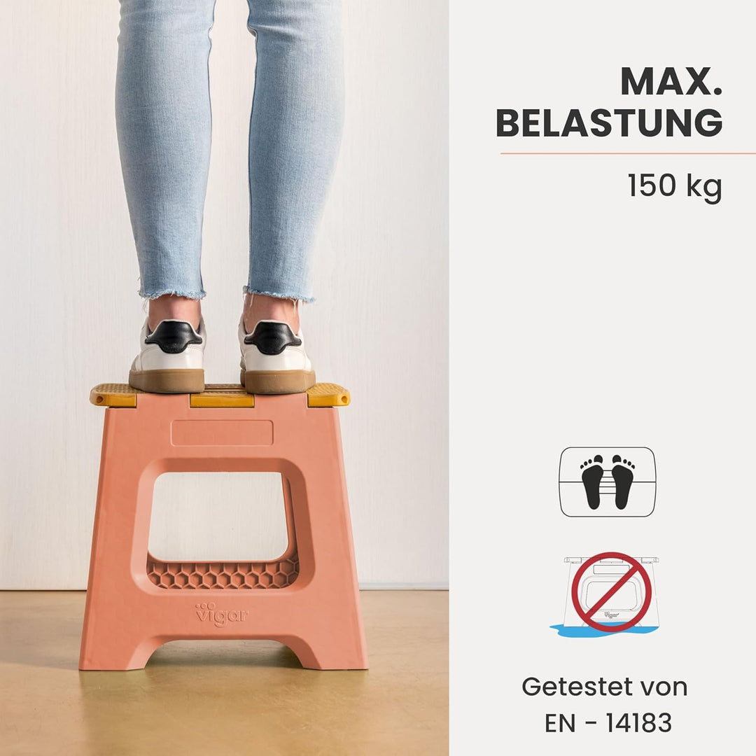Vigar Kompakte Tritthocker Klappbar für Erwachsene, 32 cm, Klapphocker Faltbar 150 kg rutschfest, Le
