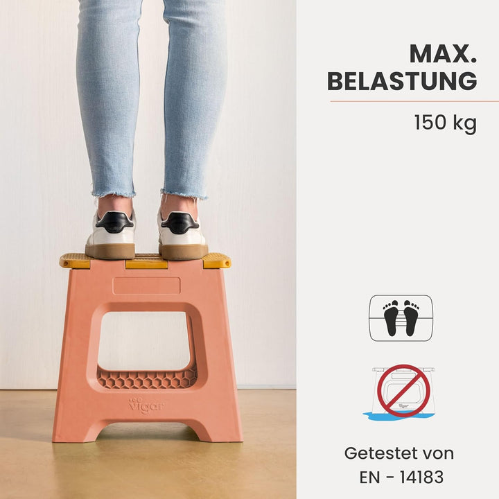 Vigar Kompakte Tritthocker Klappbar für Erwachsene, 32 cm, Klapphocker Faltbar 150 kg rutschfest, Le