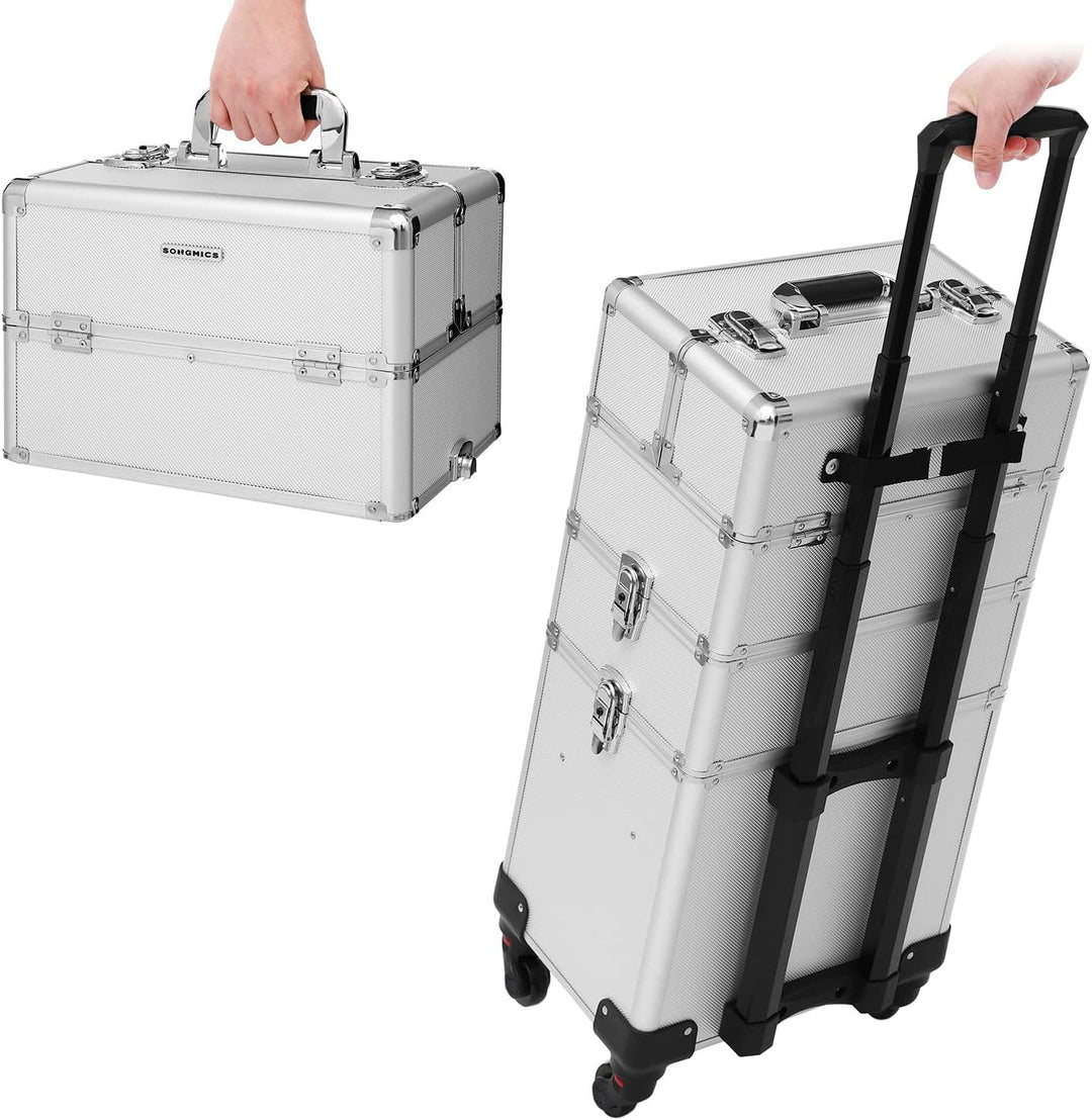 SONGMICS Kosmetikkoffer, Trolley, 3-in-1 Schminkkoffer, gross, Friseurkoffer, 35 x 25 x 69,8 cm, abs
