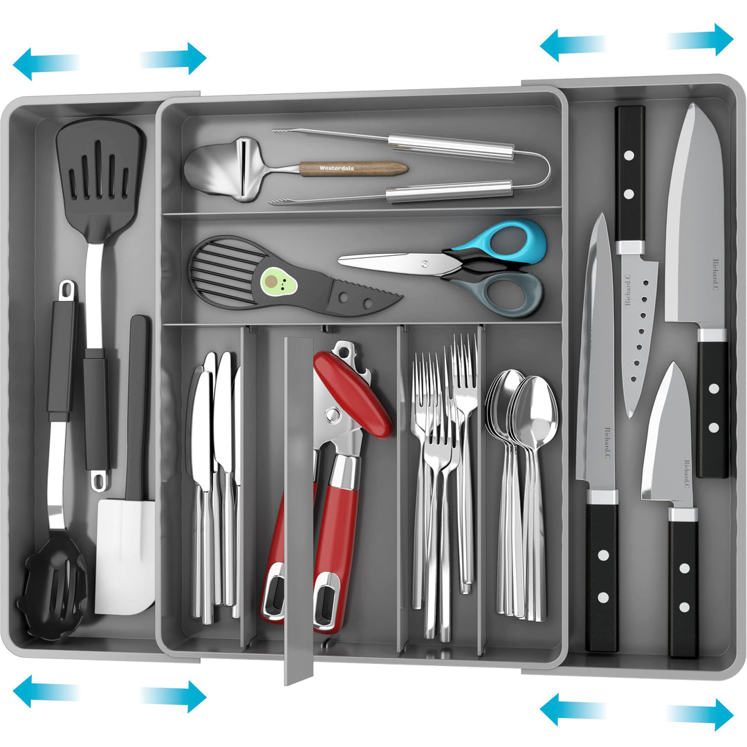 Simple Houseware Erweiterbarer Besteck-Organizer für Küchenschubladen, Grau, Grau