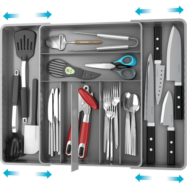 Simple Houseware Erweiterbarer Besteck-Organizer für Küchenschubladen, Grau, Grau