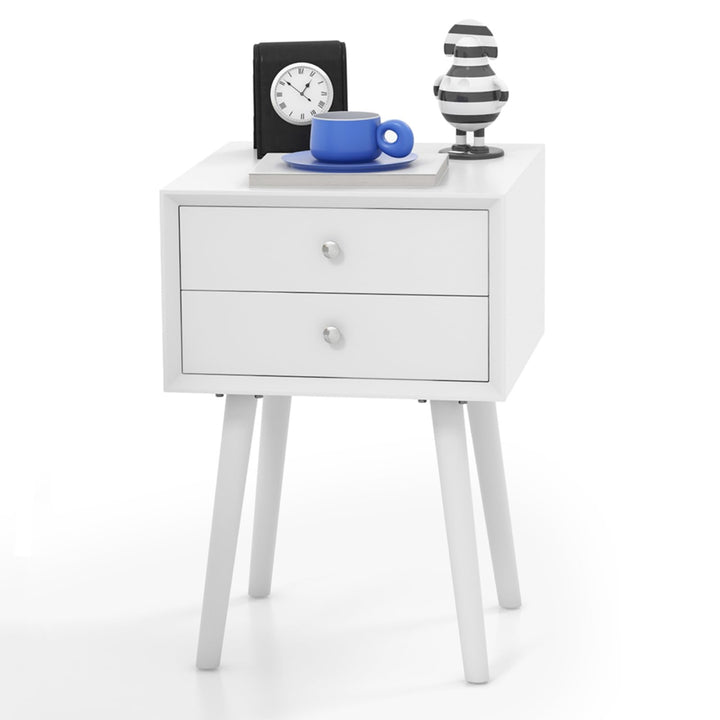 KOMFOTTEU Nachttisch mit Beinen aus Massivholz, Nachtschrank mit 2 Schubladen, skandinavisches Beist