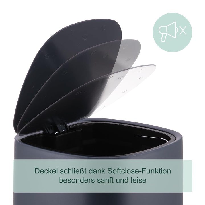 Relaxdays Mülleimer Bad, 5 l, Kosmetikeimer mit Soft-Close, matte Optik, entnehmbarer Inneneimer, Tr