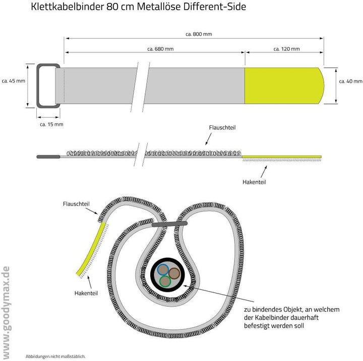 10 x Klettkabelbinder DS Metallöse - Haken/Flausch auf UNTERSCHIEDLICHEN SEITEN! - 80 cm blau, 80 cm