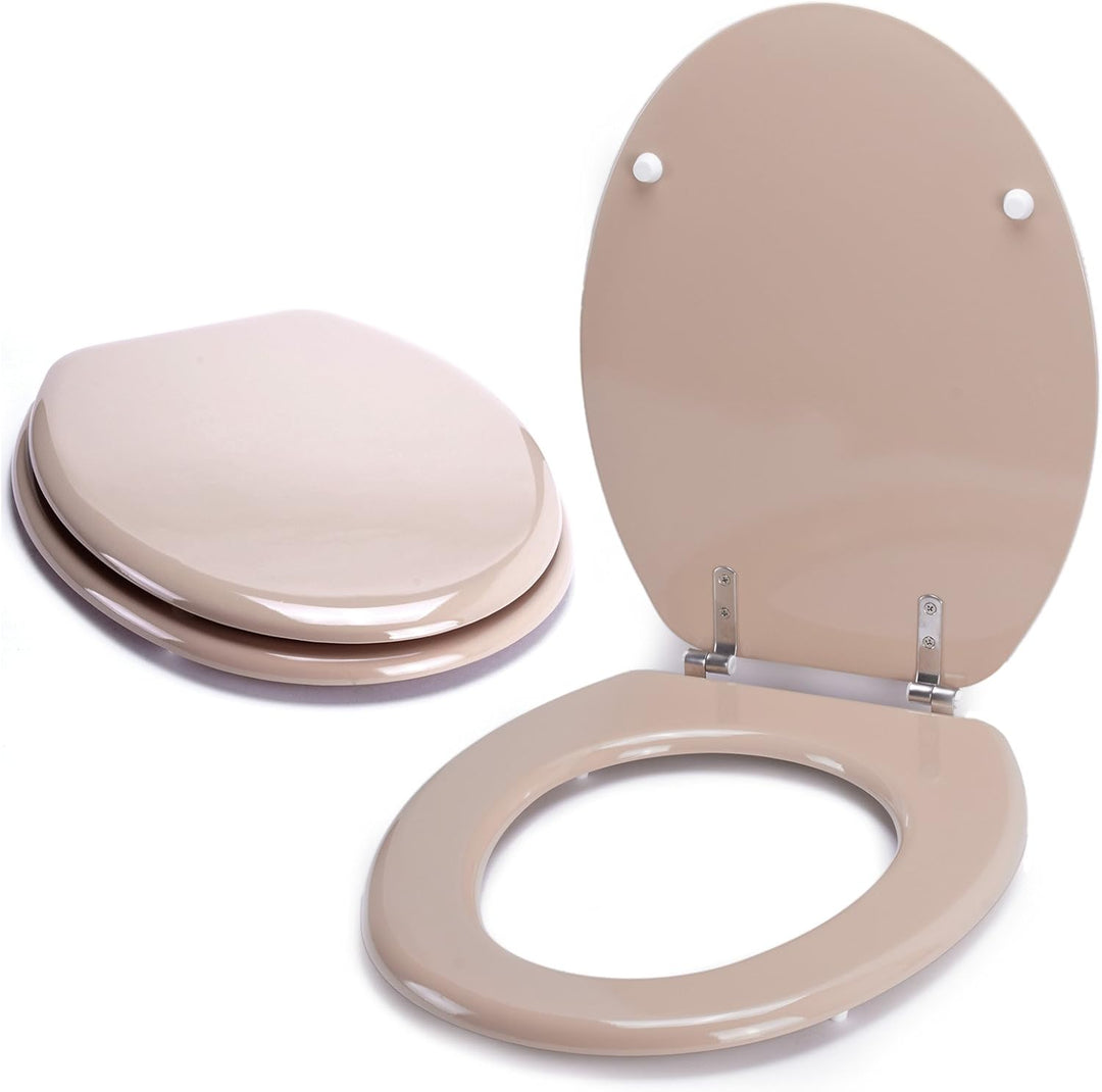 MSV - CLÉO MDF-WC-Sitz - Edelstahlscharniere - Glänzend - Ø 370 x 450 mm - Beige - Eleganz und Komfo