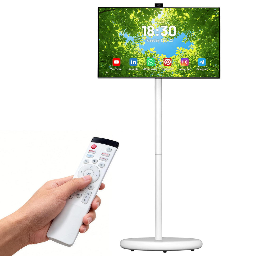 VLH 27 Zoll Portable TV auf Rollen, FHD Mobiler Tragbarer Fernseher, Android 15, EDLA-Zertifiziert,