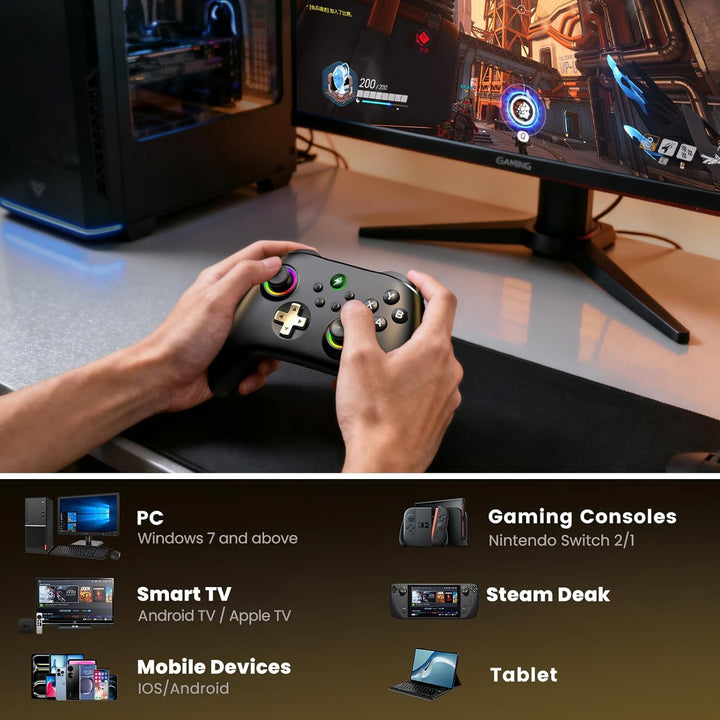 HASACOOL PC Controller mit Hall-Effect Joysticks & Ladestation, Wireless Gamepad 1000Hz für PC/Switc