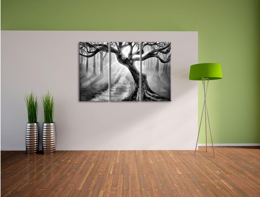 Pixxprint Baum am Waldweg als Leinwandbild/Grösse: 3 Teilig (120x80) cm/Wandbild/Kunstdruck/fertig b