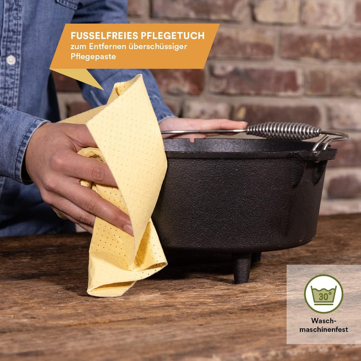 Skandika Dutch Oven Gusseisen Pflegeset | Zubehör Einbrennpaste/Pflegepaste, Ringreiniger, Pinsel, T