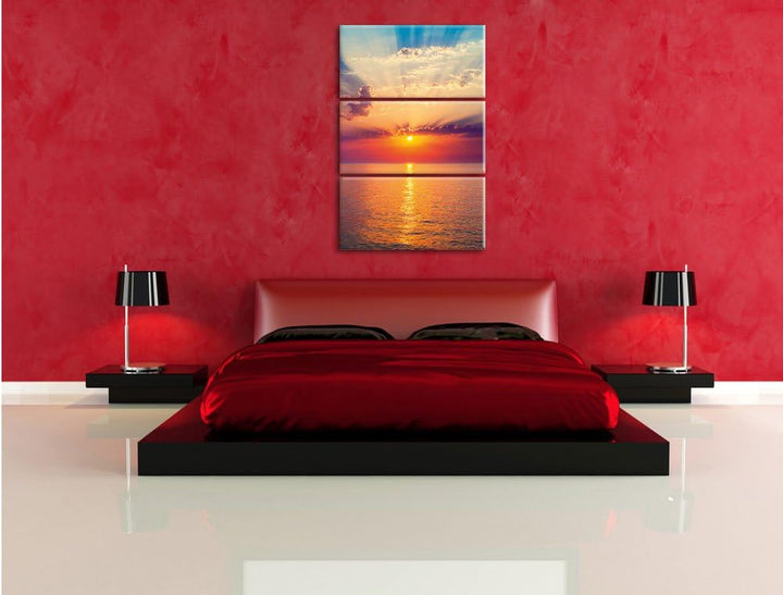 Pixxprint Meer im Sonnenaufgang 3-Teiler Leinwandbild 120x80 Bild auf Leinwand