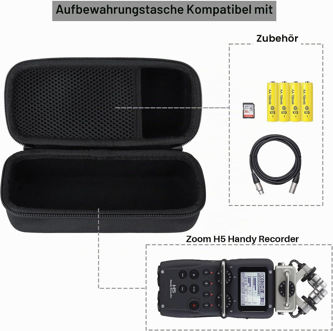 Hart Schutz Hülle Etui Tasche für Zoom H5 Tragbarer 4 Spur Recorder Schwarz Etui 8.7 x 3.9 x 3.5 inc
