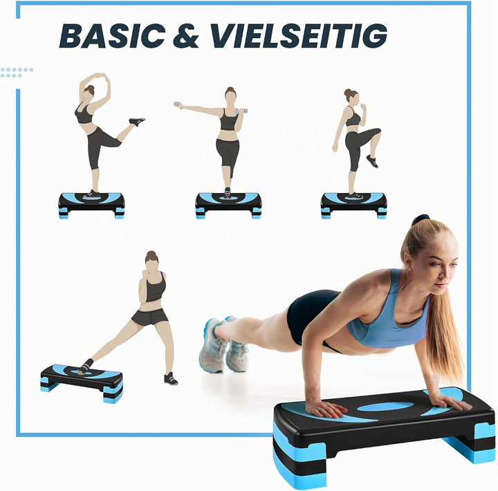 Yaheetech Steppbrett Fitness Aerobic Stepper Höhenverstellbar Step Bench mit 3 Stufen (10/15/20 cm)