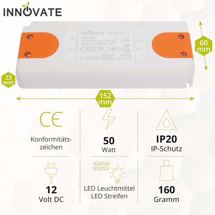 LED Trafo ECO 12 Volt/DC, 0-50W - LED Treiber - Transformator - Netzteil - Driver von INNOVATE® (12V