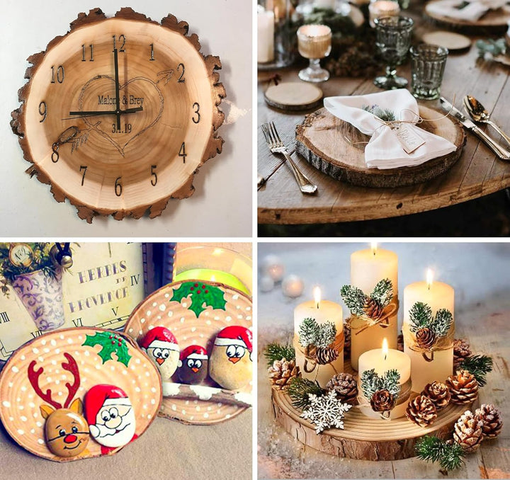 Holzscheiben 16er Set 15-17 cm Runde Baumscheiben ohne Loch – Unbehandelte Holz Log Scheiben aus Kie