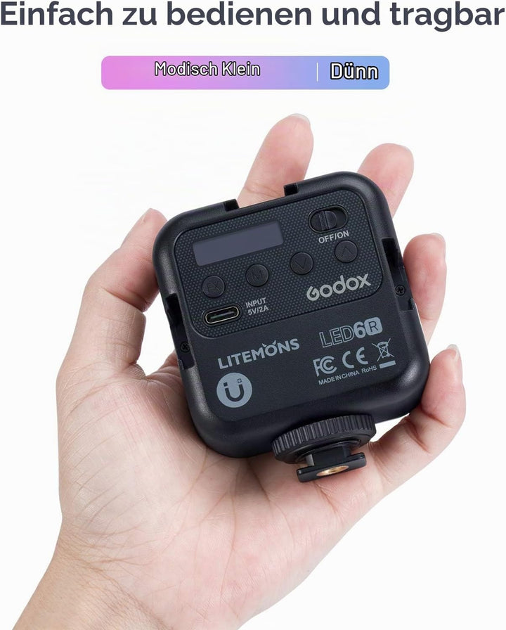 GODOX LITEMONS LED6R RGB LED-Videoleuchte, Taschenlicht Bicolor 3200K-6500K CRI 95, 13 FX Lichteffek