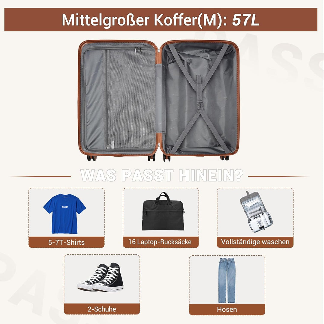 British Traveller Mittelgrosser Koffer 64x43x26.5 cm Leichter Reisekoffer aus ABS+PC mit TSA-Schloss