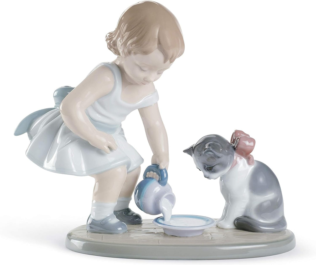 LLADRÓ Figur Katzenfrühstück. Mädchen. Porzellan.