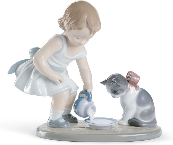 LLADRÓ Figur Katzenfrühstück. Mädchen. Porzellan.