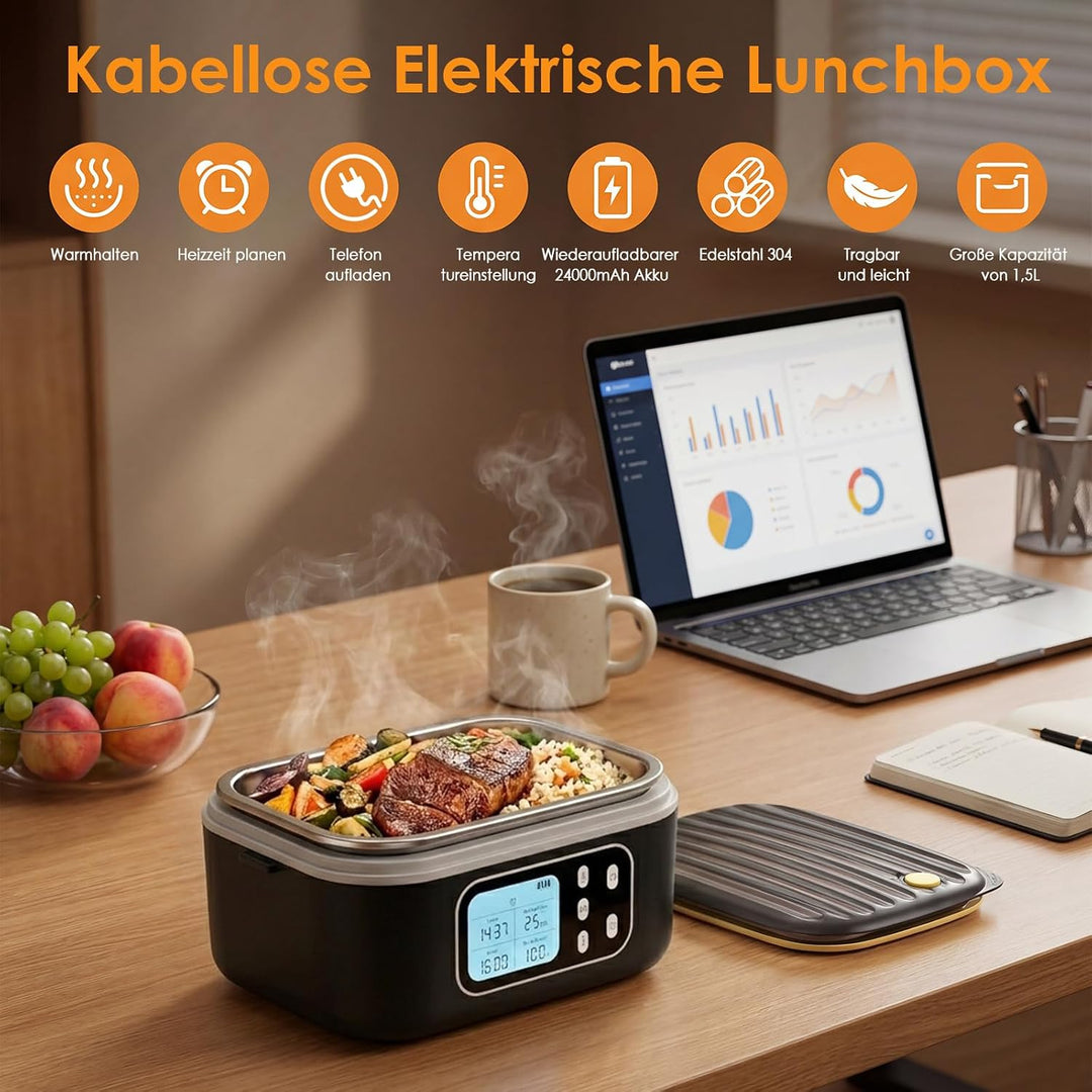 Dreamhigh 1,5 L Elektrische Lunchbox Mit Akku mit 24000 mAh, Lunchbox Elektrisch mit Auslaufsicheres