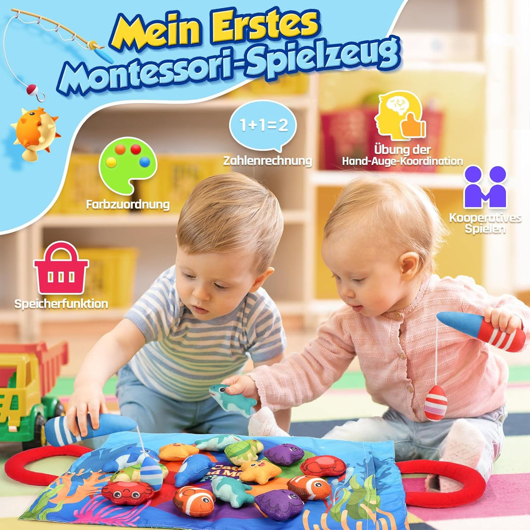 ZOOI Montessori Spielzeug ab 1 Jahr, 5 in 1 Motorikspielzeug Angelspiel, Spielzeug ab 1 2 3 Kinder J