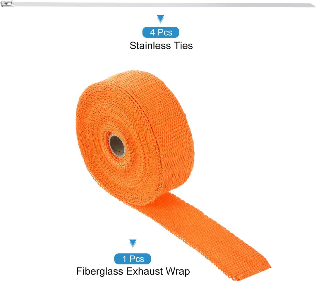 QUARKZMAN Hitzeschutzband 10 Meter x 5cm Auspuff Dichtband Auspuffband Fibreglass mit 4 Edelstahl Ka