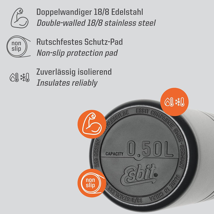Esbit Isolierflasche Majoris mit Becher - Trinkflasche 500 ml aus Edelstahl in Schwarz - für warme u