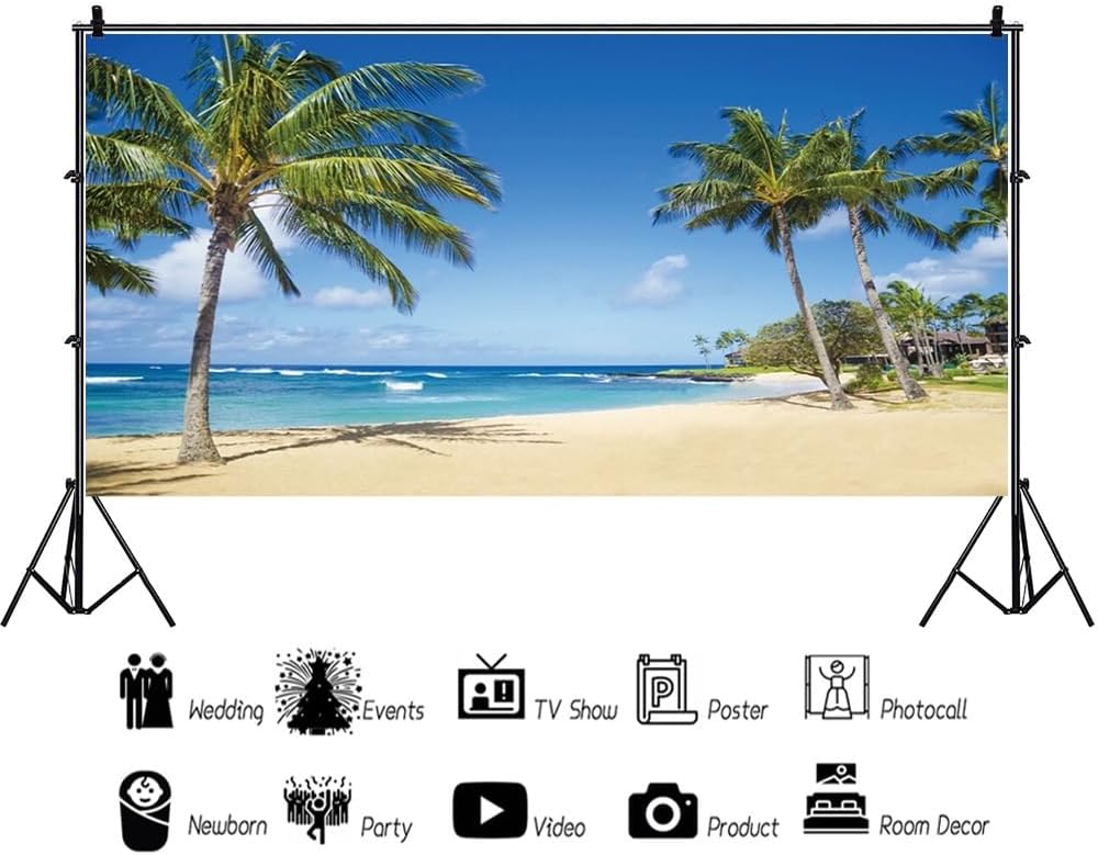 Renaiss 4.5x2.5m Sommer Strand Hintergrund Tropischer Ozean Sandstrand Palmen Fotografie Hintergrund