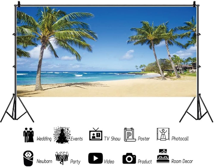 Renaiss 4.5x2.5m Sommer Strand Hintergrund Tropischer Ozean Sandstrand Palmen Fotografie Hintergrund