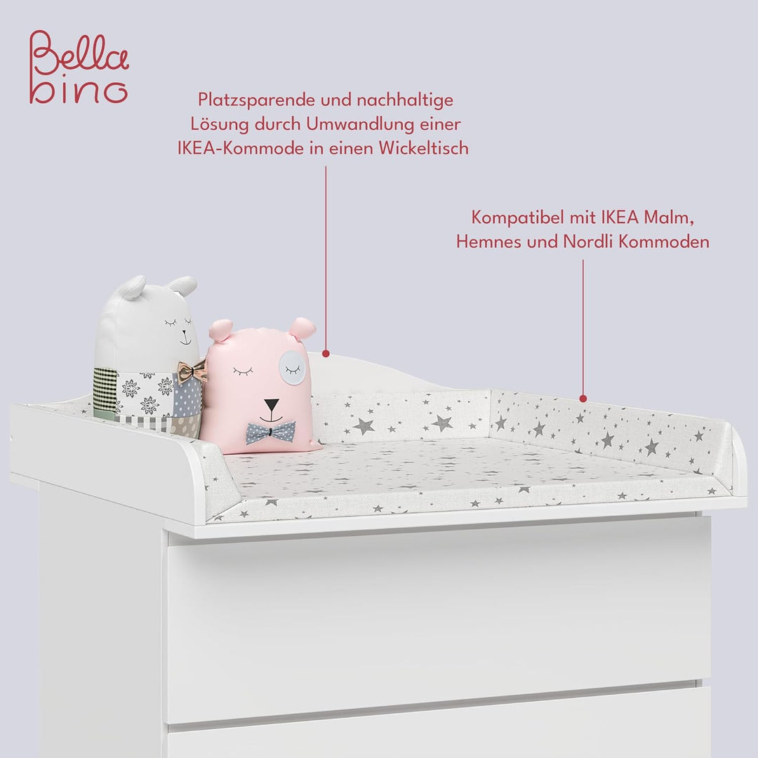 BELLABINO Oti Wickelaufsatz - Wickeltischaufsatz für Malm, Hemnes, Nordli Kommoden in weiss - Wellig