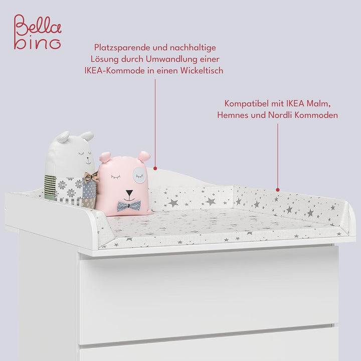 BELLABINO Oti Wickelaufsatz - Wickeltischaufsatz für Malm, Hemnes, Nordli Kommoden in weiss - Wellig