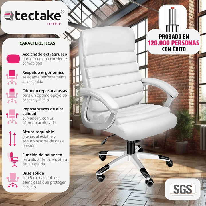 tectake® Design Bürostuhl, Schreibtischstuhl, stufenlos höhenverstellbarer Chefsessel, Arbeitsstuhl,