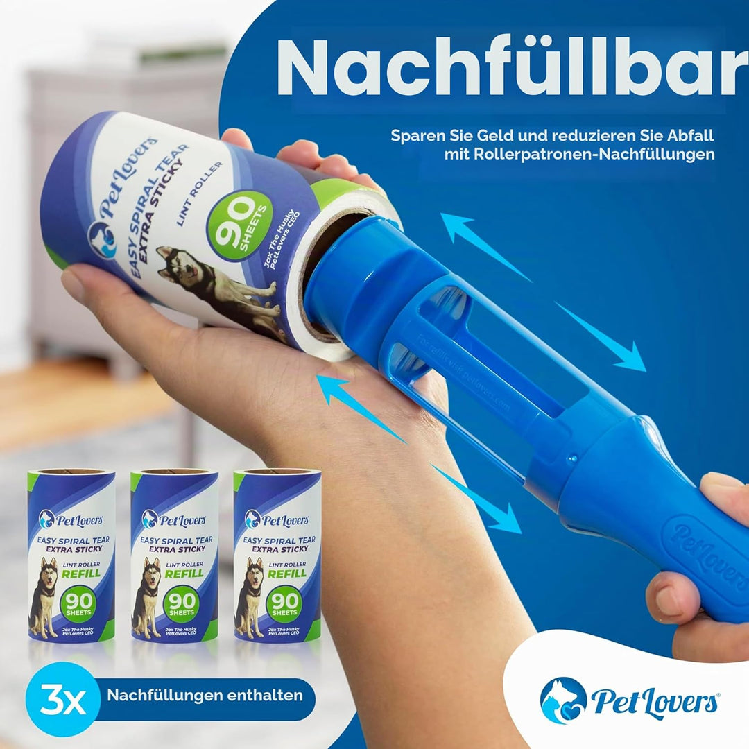 PetLovers Extra klebrige Fusselrolle Mega Value Set 450 Blatt für die Tierhaarentfernung, Hunde- und