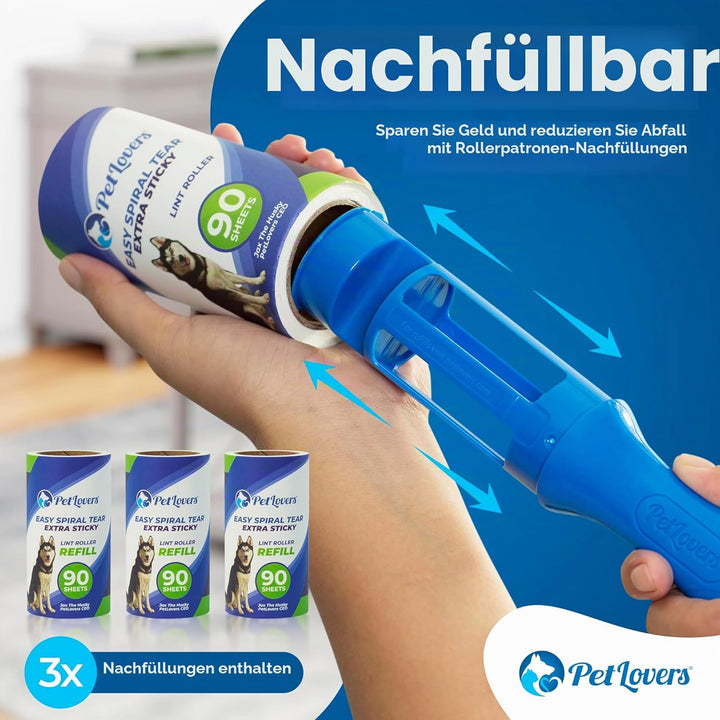 PetLovers Extra klebrige Fusselrolle Mega Value Set 450 Blatt für die Tierhaarentfernung, Hunde- und