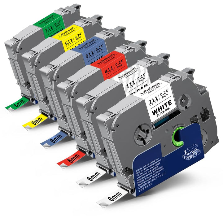 Labelwell kompatible für Brother P-touch Bänder TZe-211 TZe-111 TZe-411 TZe-511 TZe-611 TZe-711 Schr