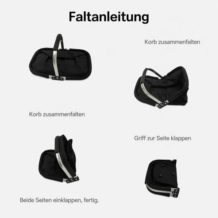 30L Faltbarer Einkaufskorb, Stabiler Klappkorb mit gepolstertem Aluminiumgriff, verstärktem Boden un